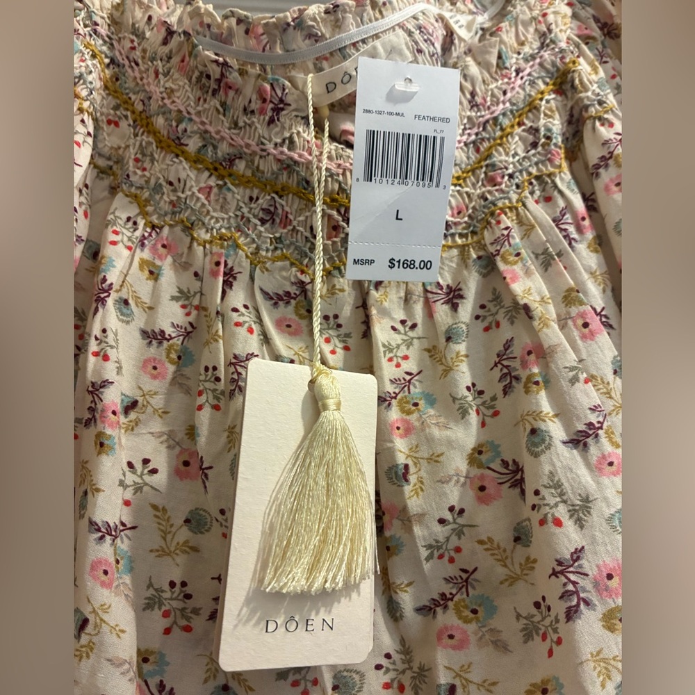 DOEN Portia Embroidered Puff Sleeve Top in Feathered Floral - Size Large - Picture 6 of 7